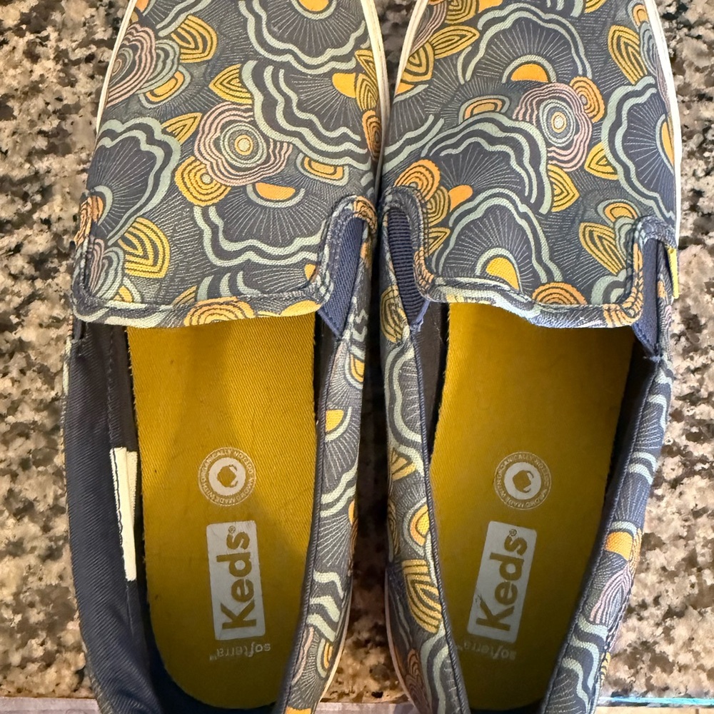 Keds Slip-On Sneakers in Navy with Yellow Floral Pattern